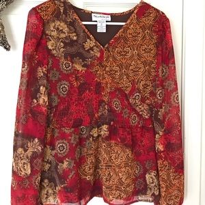 NorthStyle Sheer Blouse with brown lining M EUC